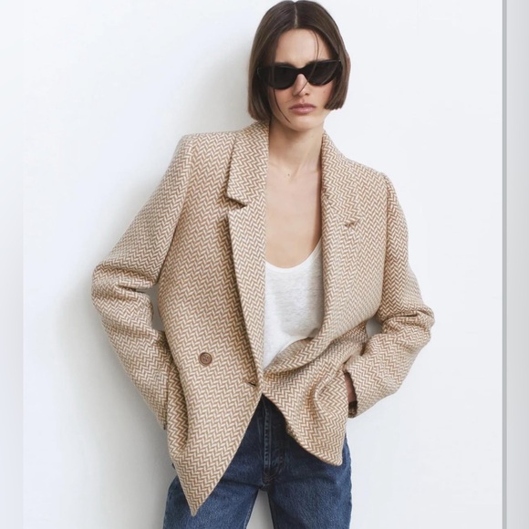 Anine Bing Jackets & Blazers - ANINE BING Fishbone Blazer Jacket in Tan & Cream size L